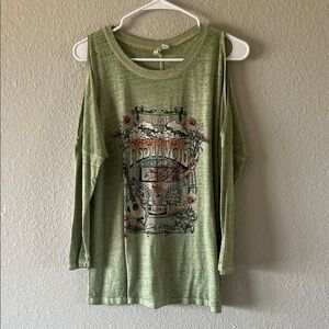 NWOT Cato Boho Music Festival Cold Shoulder Top | Green | Medium
